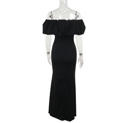 off the Shoulder Pleated Slit Formal Dress Long dress Socialite Slim Fit Slit