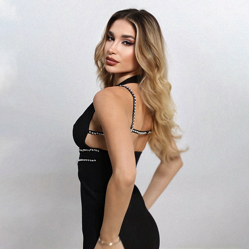 Export Diamond Halter Dress Bandage One Piece Dress