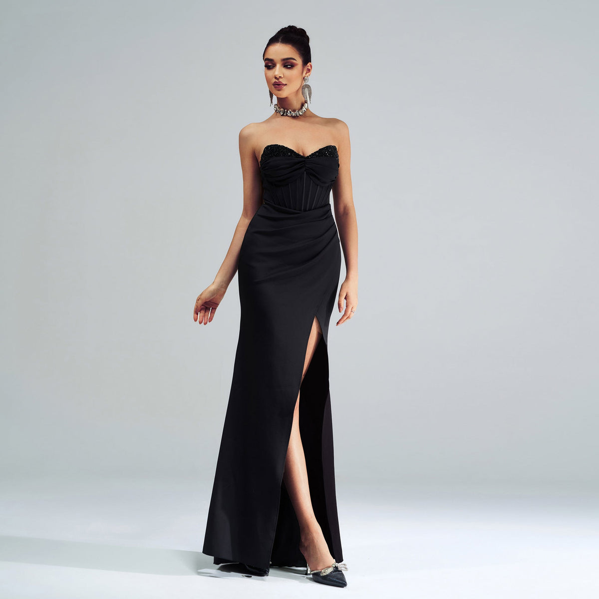 High Grade off Neck Wrapped Chest Sheath Split Cocktail Evening Dress Bridesmaid Dress