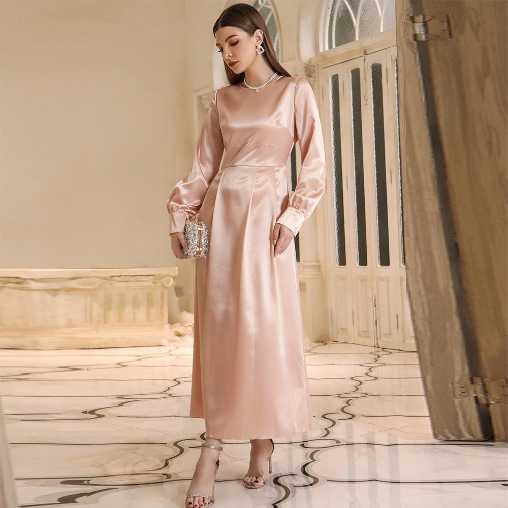 East Muslim High Waist Dress With Headscarf