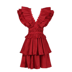 V neck Ruffled Flying Sleeves Vacation Tiered Dress