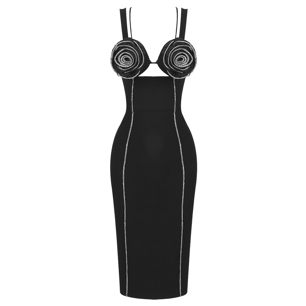 Bow Suspenders Bandage One Piece Dress Girls Diamond Mesh Floral Dress