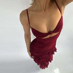 Vestido de gasa sin espalda con abertura lateral y huecos