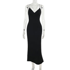 Fall Back Shaping Sling Vacation Deep V Plunge Neck Backless Maxi Dress
