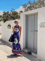 Strapless printed seaside resort maxi dress