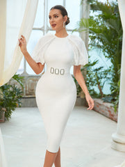 Vestido de fiesta de una pieza con vendaje chal blanco