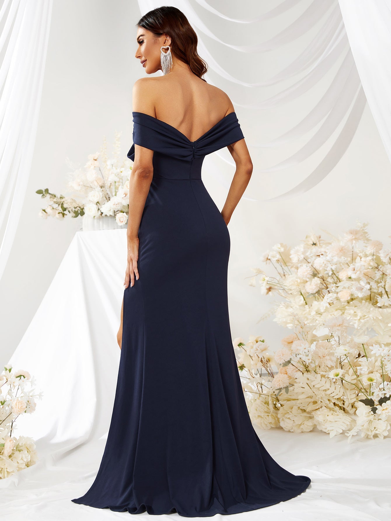 Dress Elegant Slim Fit High Slit Slim Dress Off Shoulder Simple Dress