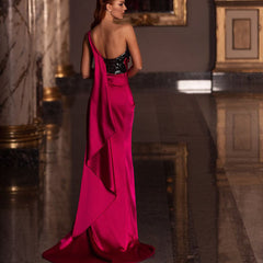 Vestido de corte bajo con abertura y escote pronunciado, vestido de lentejuelas adelgazante con fregona