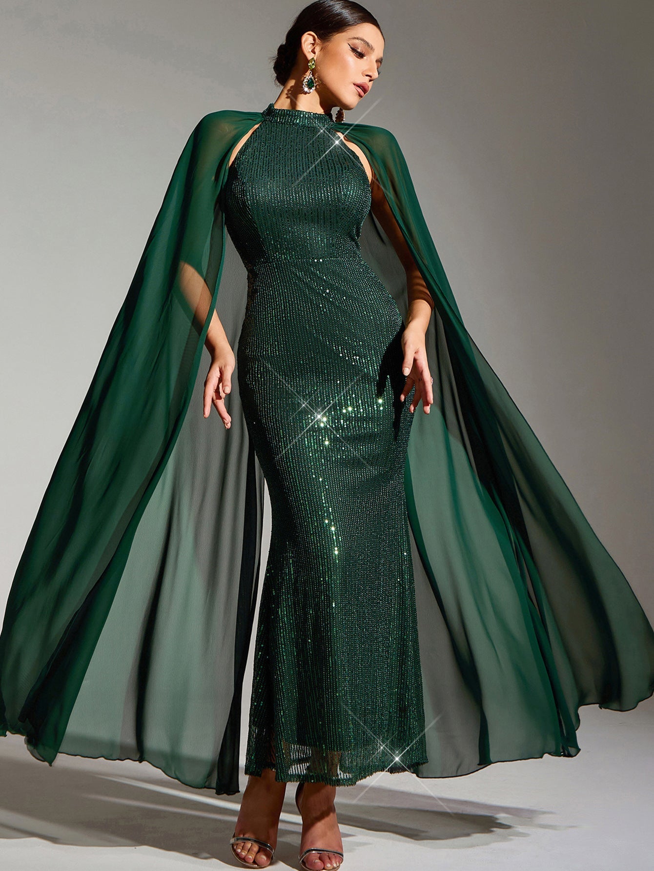 Chiffon Stitching Sequ Dress Prom Evening Dress