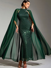 Chiffon Stitching Sequ Dress Prom Evening Dress