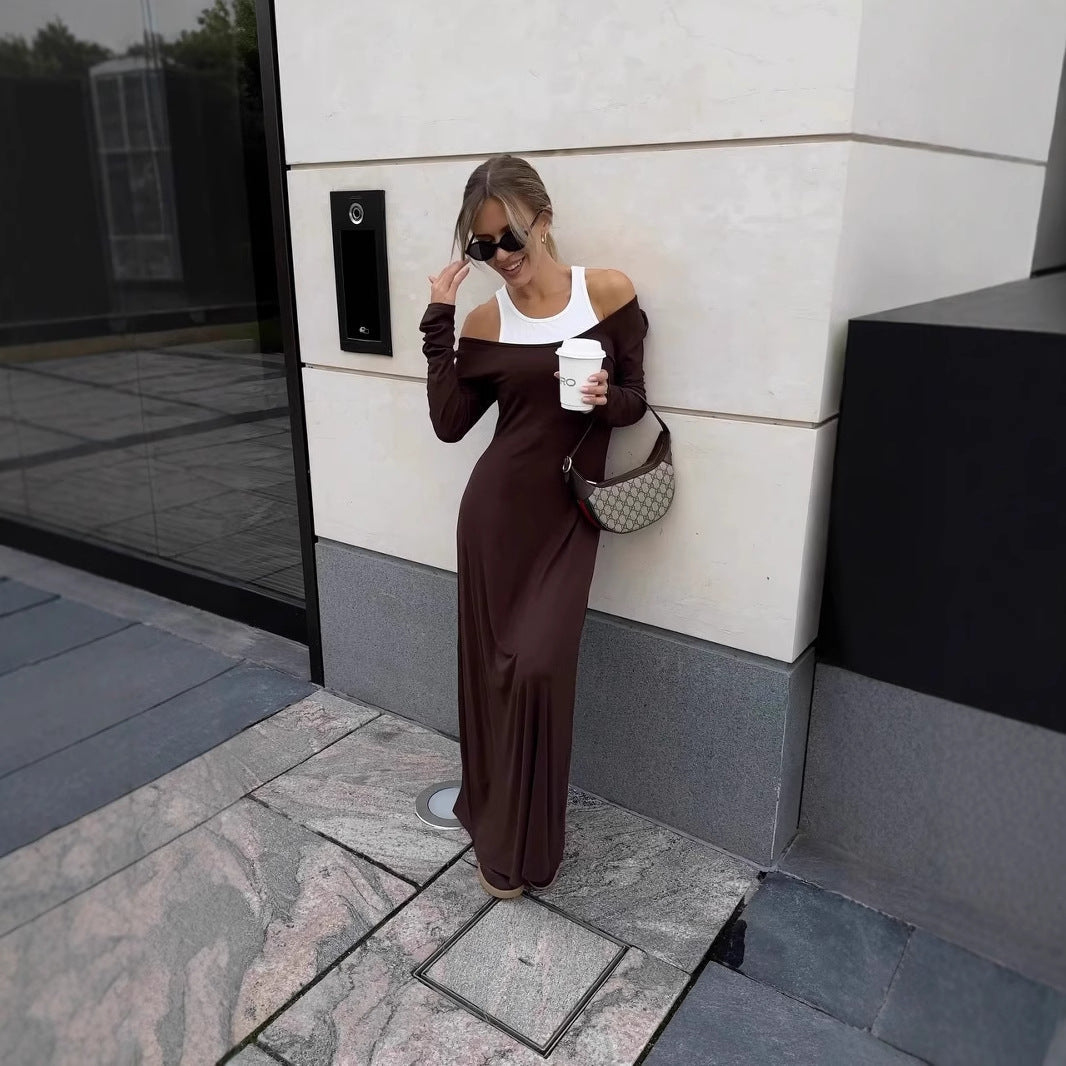 Vestido tipo chaleco de dos piezas con costuras falsas y mangas largas
