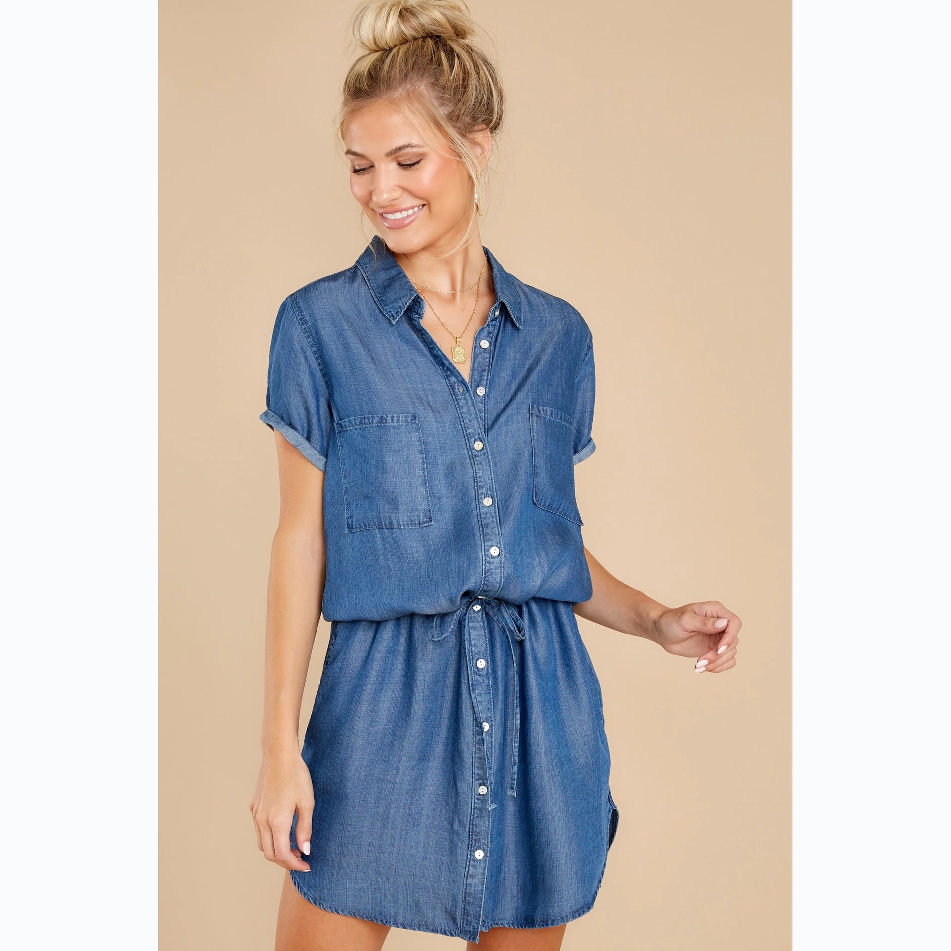 Casual Belt Single-Breasted Denim Dress