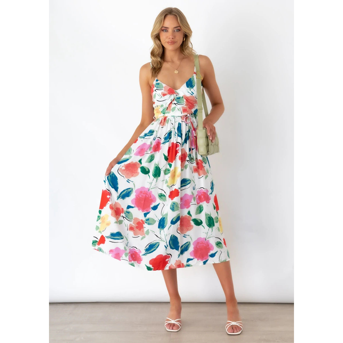 Fresh Sweet Digital Floral Printing Slip Dress