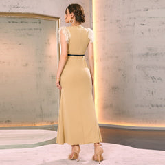 Patchwork Feather Vest High Waist Dress