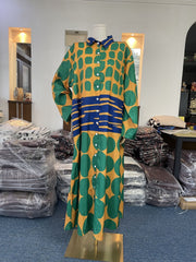 Vestido casual de diseñador con cuello polo y estampado geométrico abstracto, talla grande
