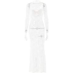 Lace See Through Long Sleeve Slim Fit Dress