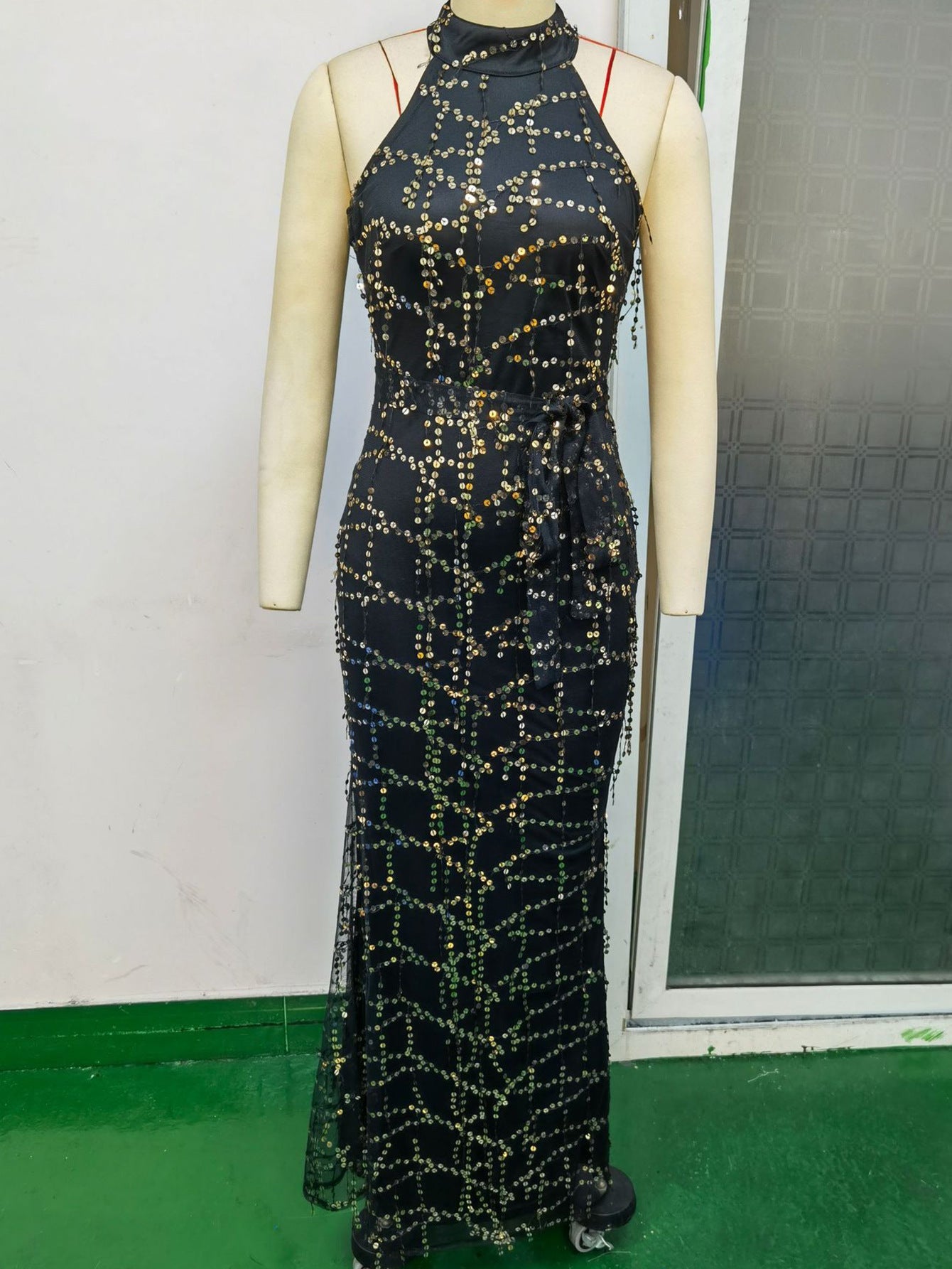 Popular Sleeveless Turtleneck Tassel Sequ Dress Maxi Dress