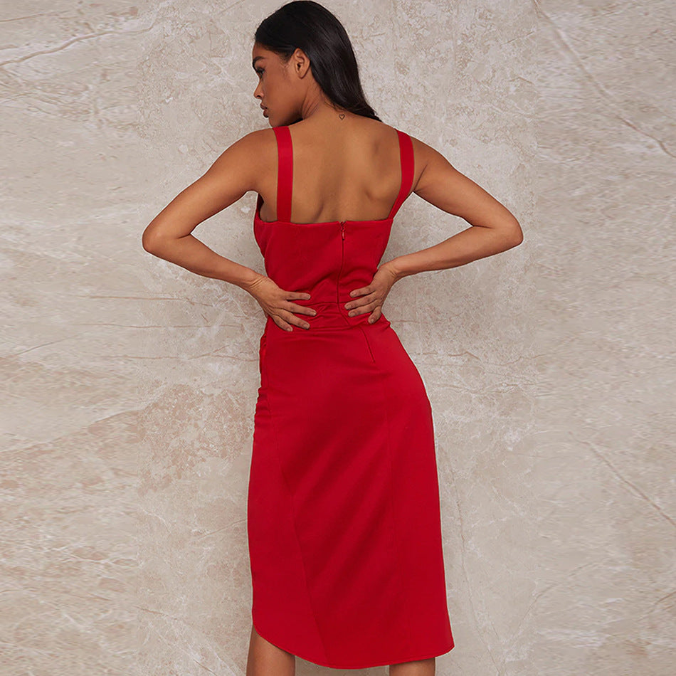 Red Camisole Evening Dress Elegant Split Tube Top Evening Dress Cocktail Party Dress