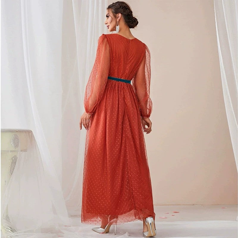 Casual Patchwork Mesh Tied Dress
