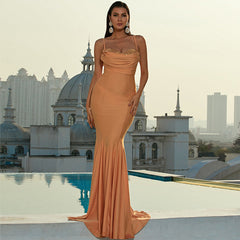 Boat Neck Mopping Long Socialite Sling Light Luxury Ball Party Evening