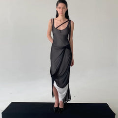 Personalized Irregular Asymmetric Design Contrast Color Slim Fit