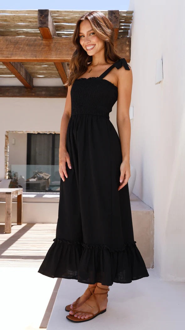 Fresh Sweet Simple Solid Color Sling Dress