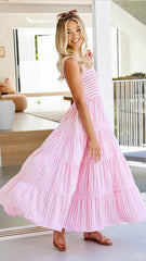 Strap Backless Dress Maxi Dress Striped Dress for