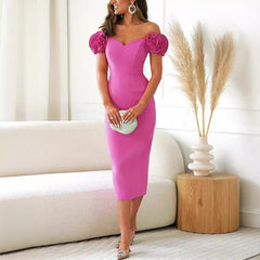 Three Dimensional Floral Party Sheath Dress Evening Dress
