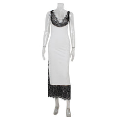 Elegante vestido de dama, sin mangas, escote en V profundo, costura de encaje, vestido tubo ajustado largo