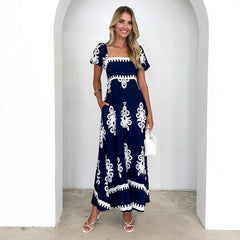 Vacation Printed Beach Dress Smocking