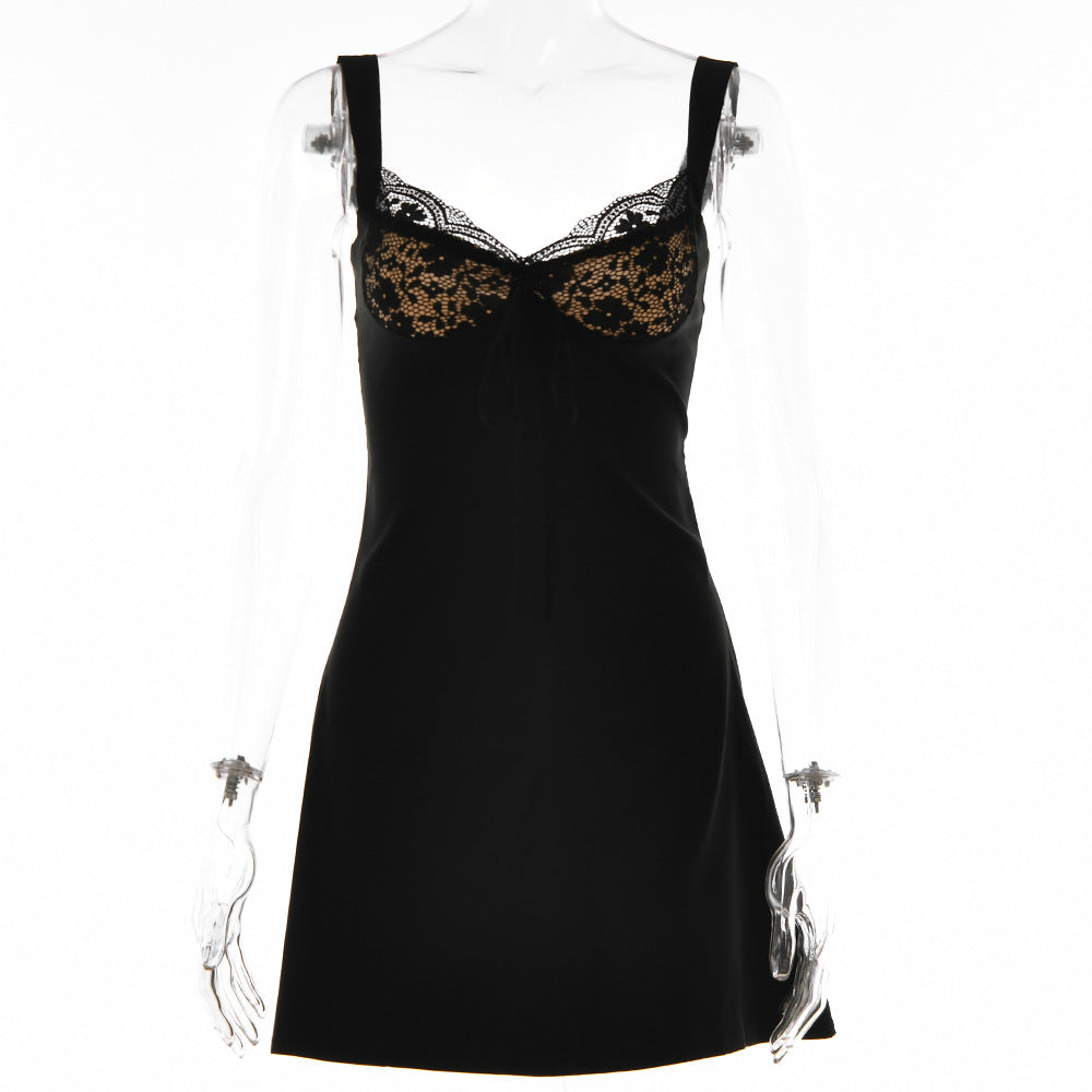 Slip Dress Lace Low Collar Backless Sheath Dress