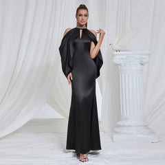 Strapless Solid Color Hollow Out Cutout out Halter Sheath Dress