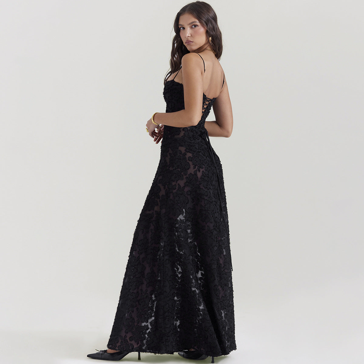 Black See through Cami Dress Backless Dress Maxi Dress Evening Dress