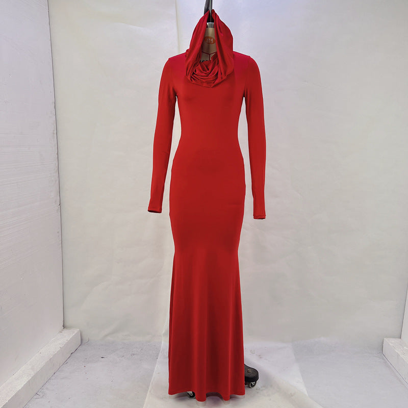 Solid Color Slim Fit Hood Long Sleeve Dress