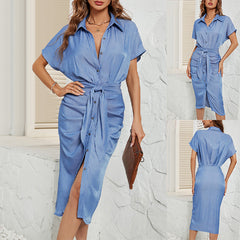 Casual Polo Collar Denim Sheath Dress for