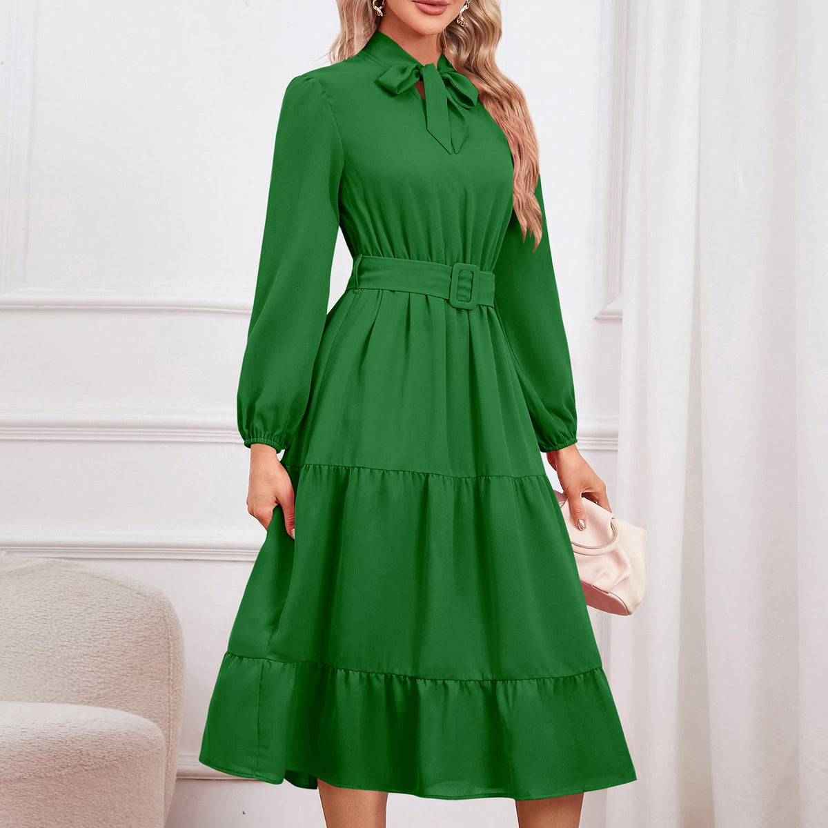 Elegant Slim Elegant Tied Collar Dress Layer Cake A Line Dress