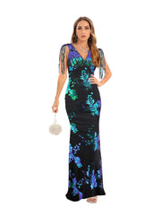 Vestido de noche retro de alta sociedad sin espalda