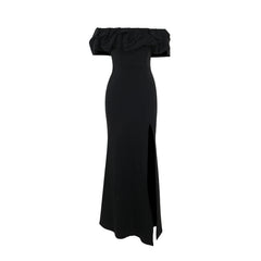 off the Shoulder Pleated Slit Formal Dress Long dress Socialite Slim Fit Slit