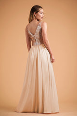 Sleeveless V neck Wedding Bridesmaid Dress