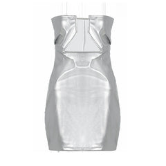 Faux Leather Personality off Neck Low Cut Sheath Sleeveless Backless