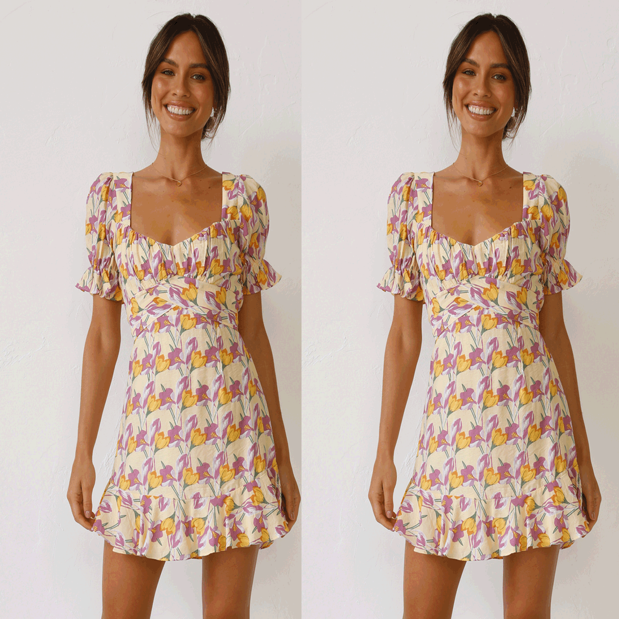 Digital Floral Print Fresh Sweet A- line Short Dress