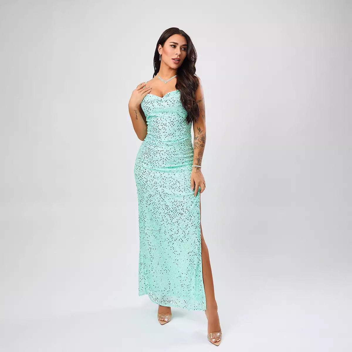 Vestido de noche súper popular, ligero y lujoso, de alta gama, con lentejuelas degradadas.