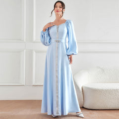 Middle East Muslim Elegant High Waist Rhinestone Dress Robe