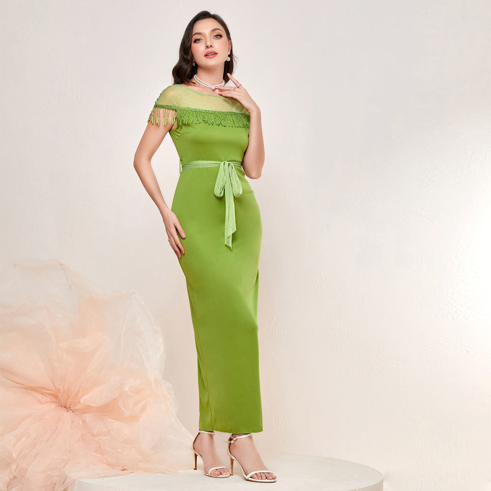 Elegant Stitching Mesh High Waist Dress
