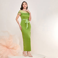 Elegant Stitching Mesh High Waist Dress