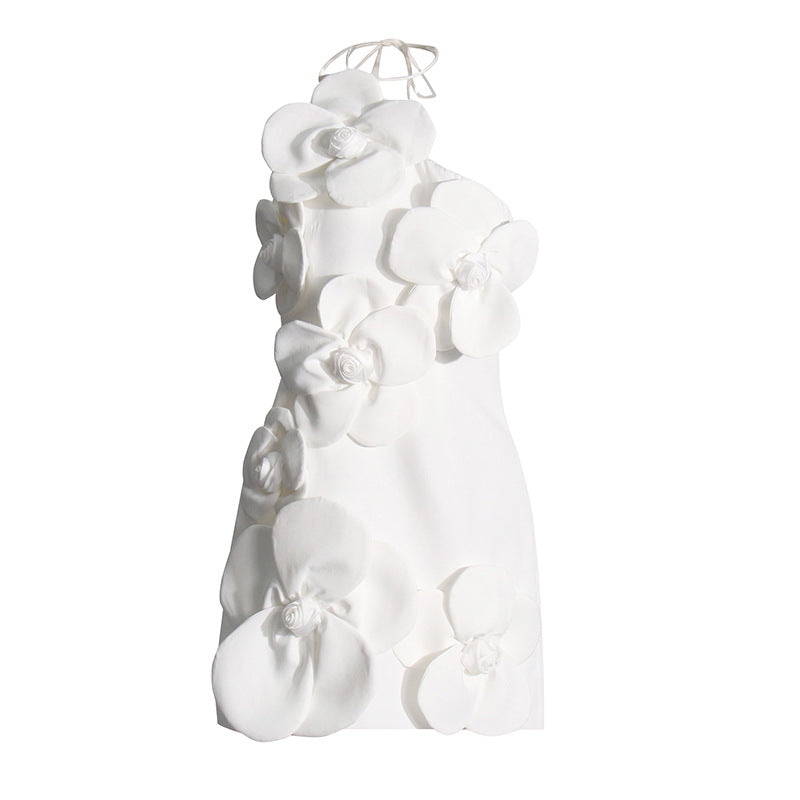 French Floral Splicing  Suspender Design Solid Color