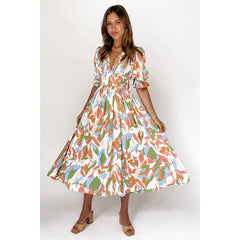 Digital Floral Print Fresh Sweet Mid-Length Dress