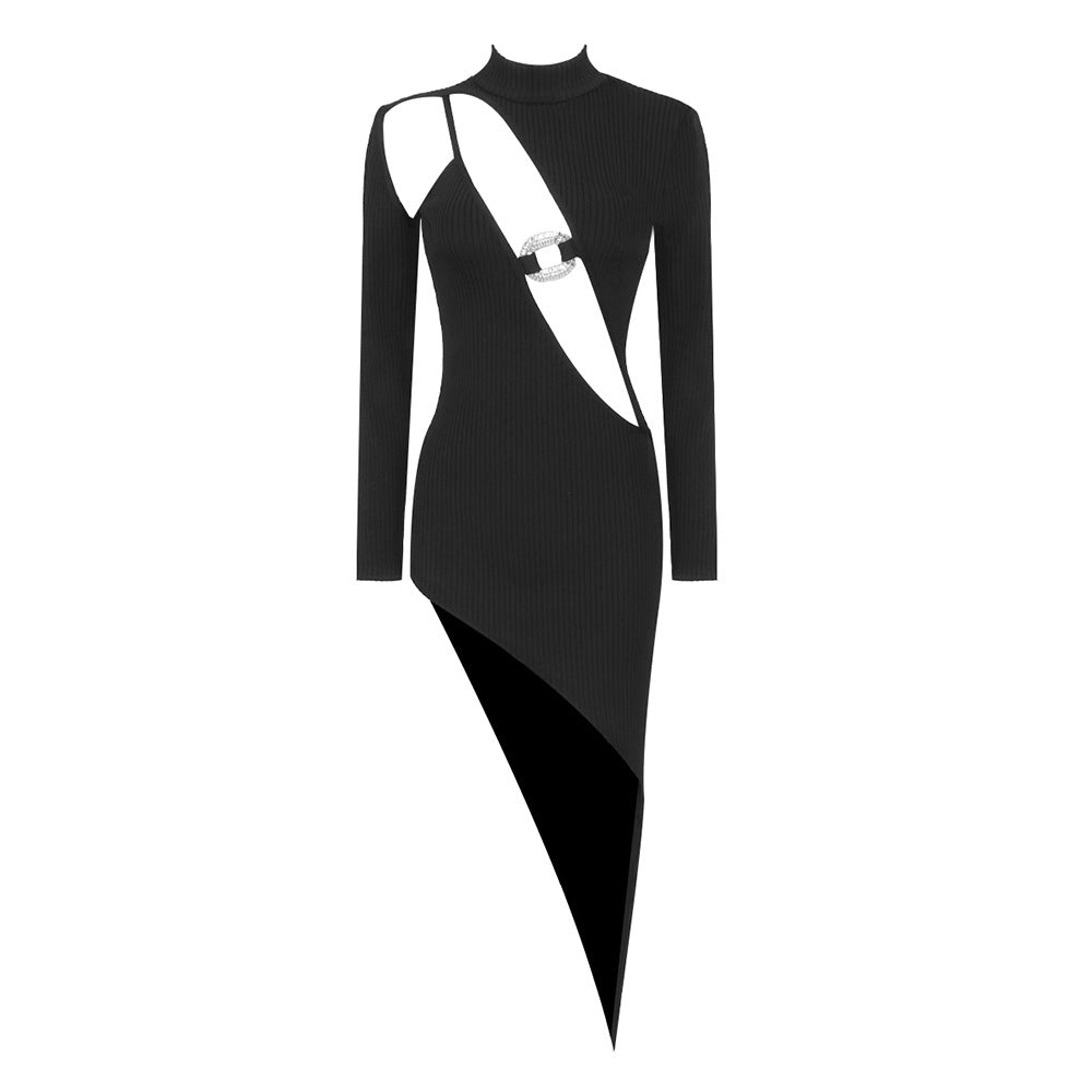 black and white long sleeve bandage dress Harriman Black Slit Long Sleeves Bandage Dress CATCHALL
