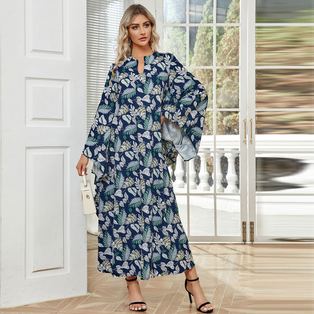Dress Printed Elegant Batwing Sleeve Arabic Robe