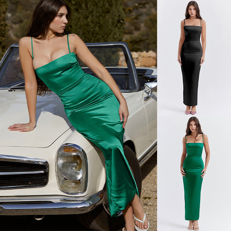 Vestido tubo ajustado con tirantes de color liso sin espalda para